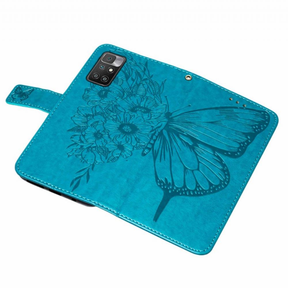 Flipové Pouzdro Na Xiaomi Redmi 10 Motýlí Design Se Šňůrkou