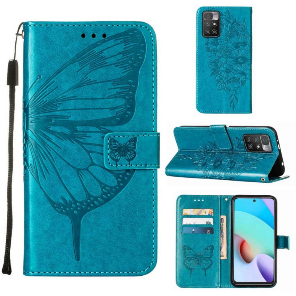 Flipové Pouzdro Na Xiaomi Redmi 10 Motýlí Design Se Šňůrkou