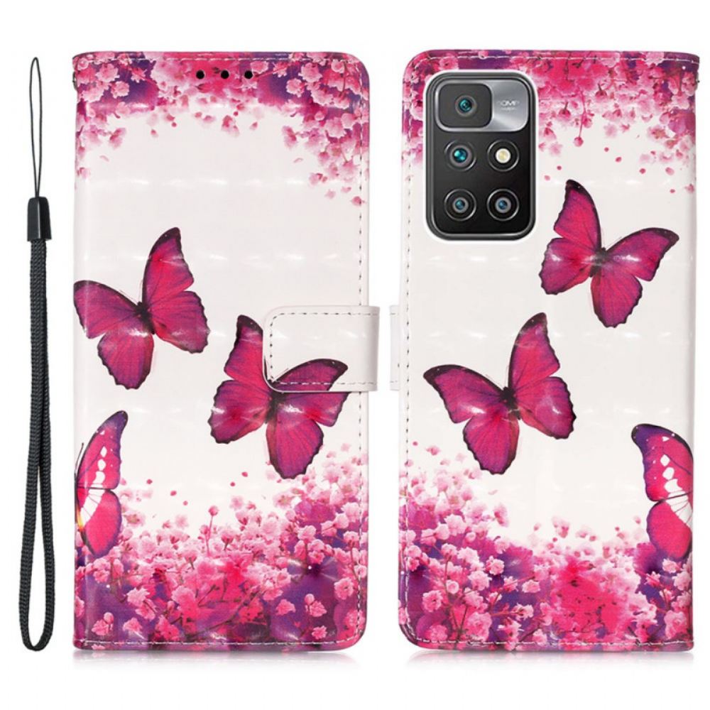 Flipové Pouzdro Na Xiaomi Redmi 10 Červení Motýli