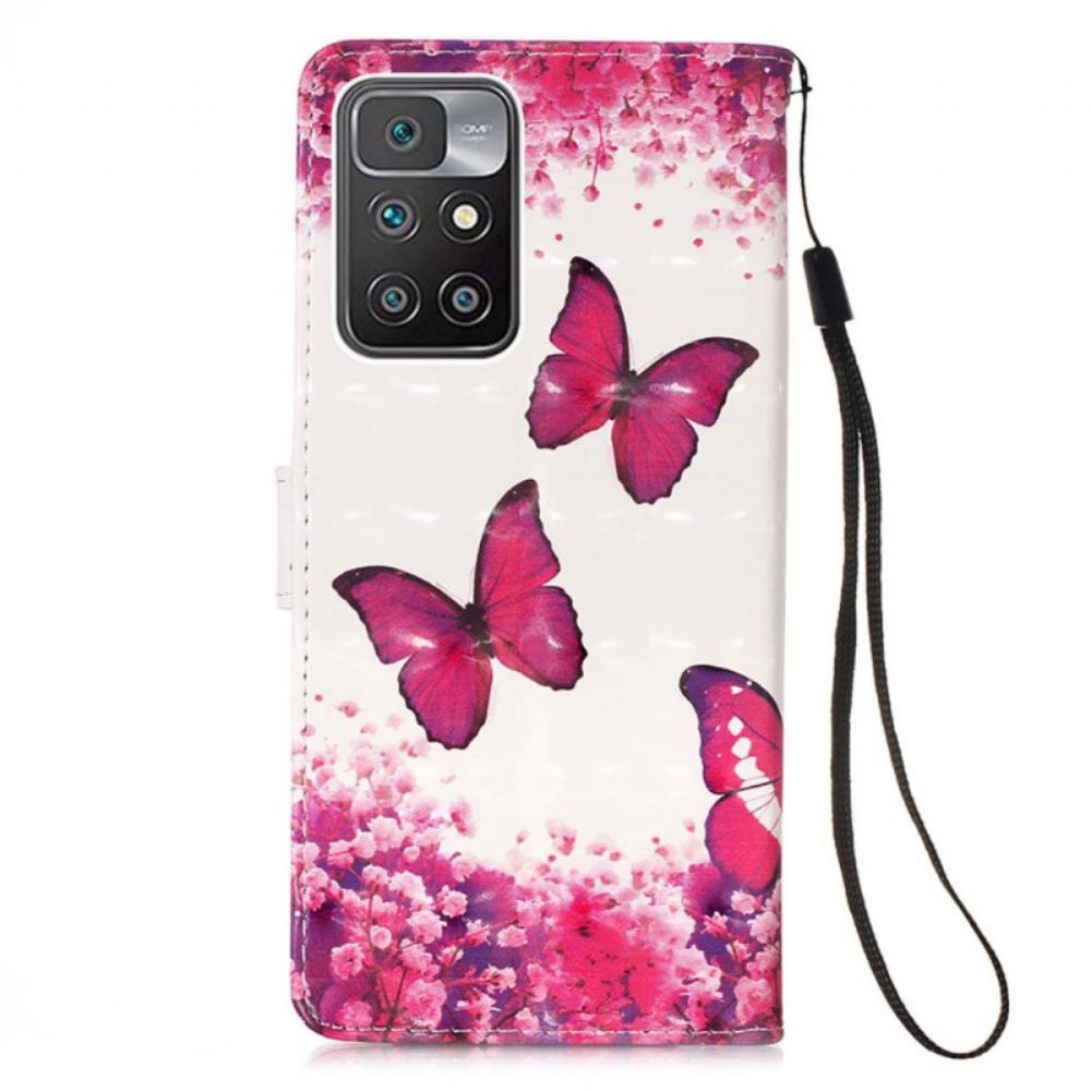 Flipové Pouzdro Na Xiaomi Redmi 10 Červení Motýli