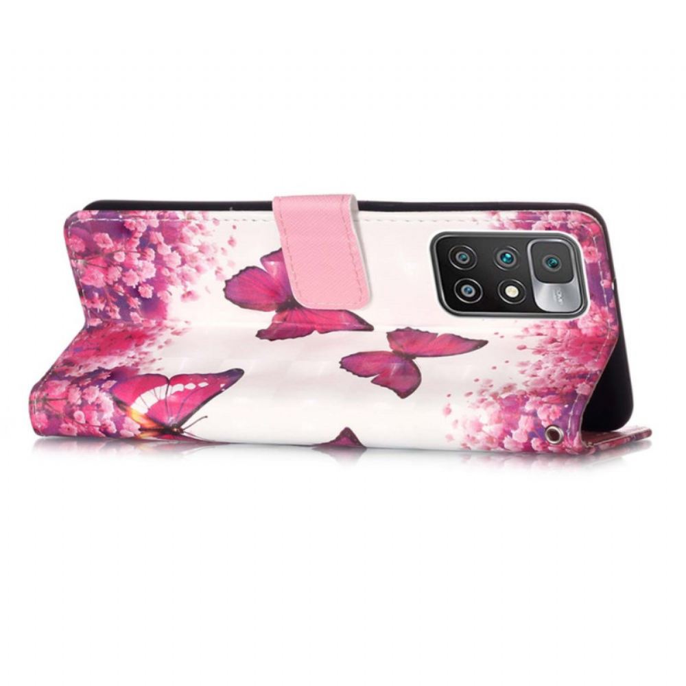 Flipové Pouzdro Na Xiaomi Redmi 10 Červení Motýli