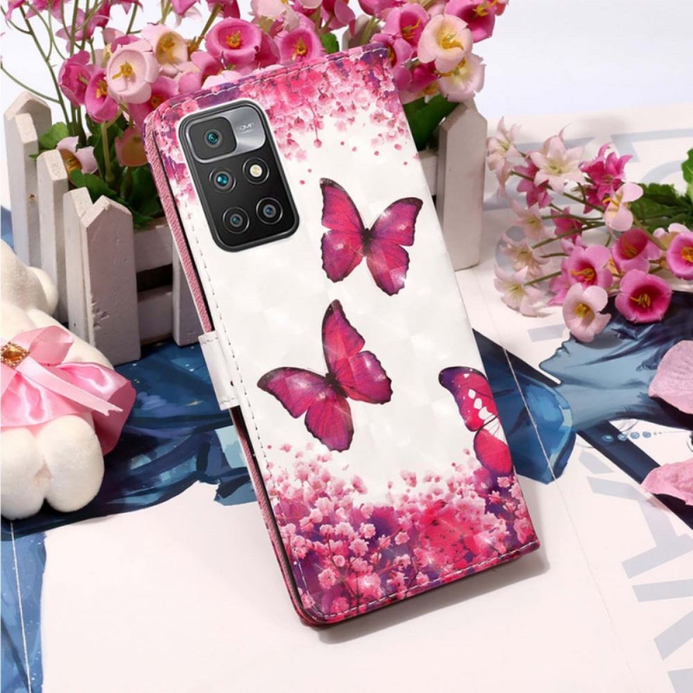 Flipové Pouzdro Na Xiaomi Redmi 10 Červení Motýli