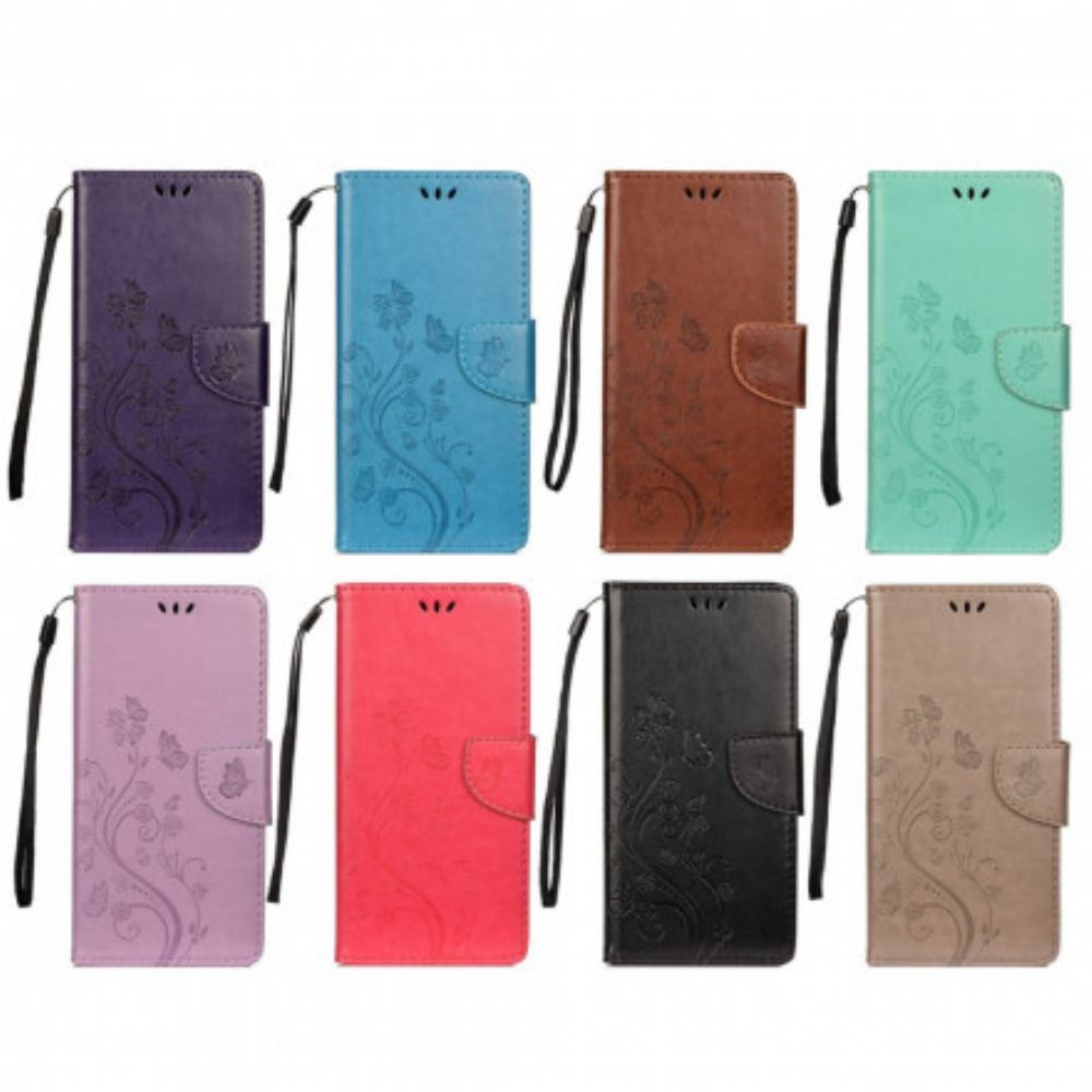 Kožené Pouzdro Na Xiaomi Redmi 10 Asijští Motýli A Květiny