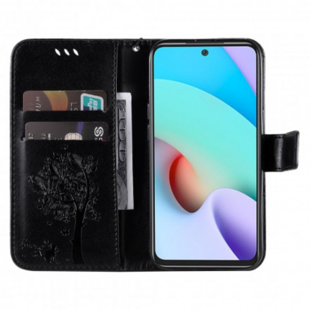 Kožené Pouzdro Na Xiaomi Redmi 10 Na Lana Strom A Strappy Cat
