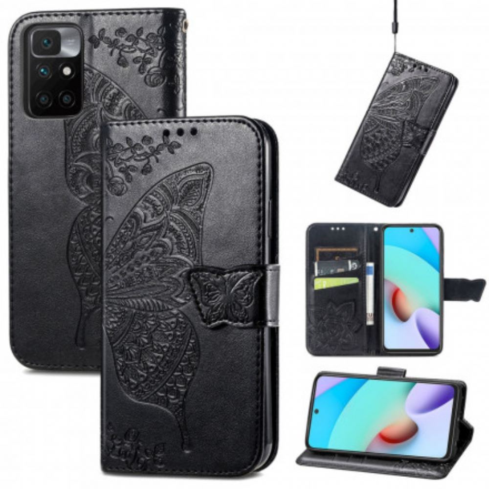 Kožené Pouzdro Na Xiaomi Redmi 10 Poloviční Motýli