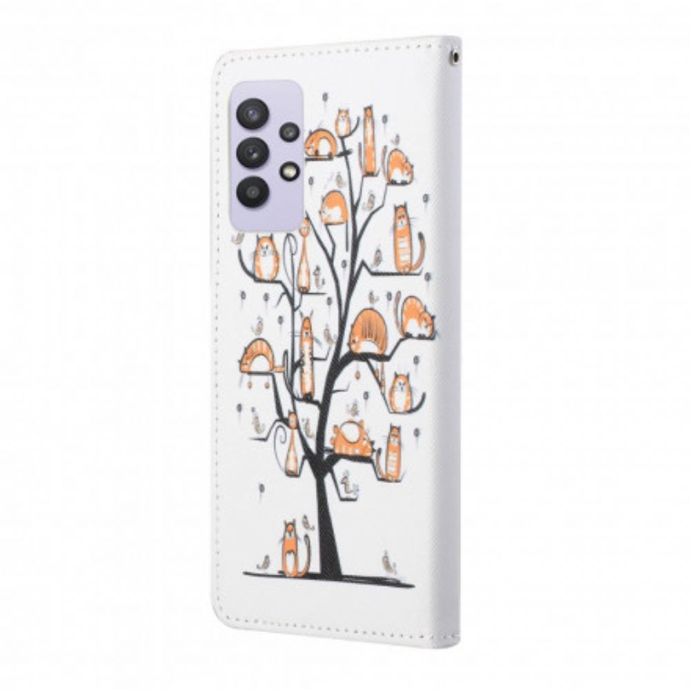 Flipové Pouzdro Na Samsung Galaxy A32 4G Na Lana Funky Kočky S Popruhem