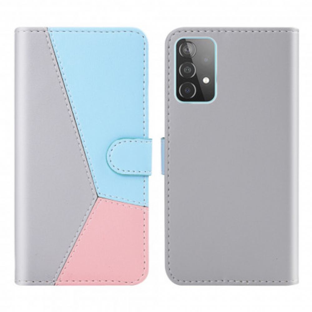 Flipové Pouzdro Na Samsung Galaxy A32 4G Tříbarevný Kožený Efekt