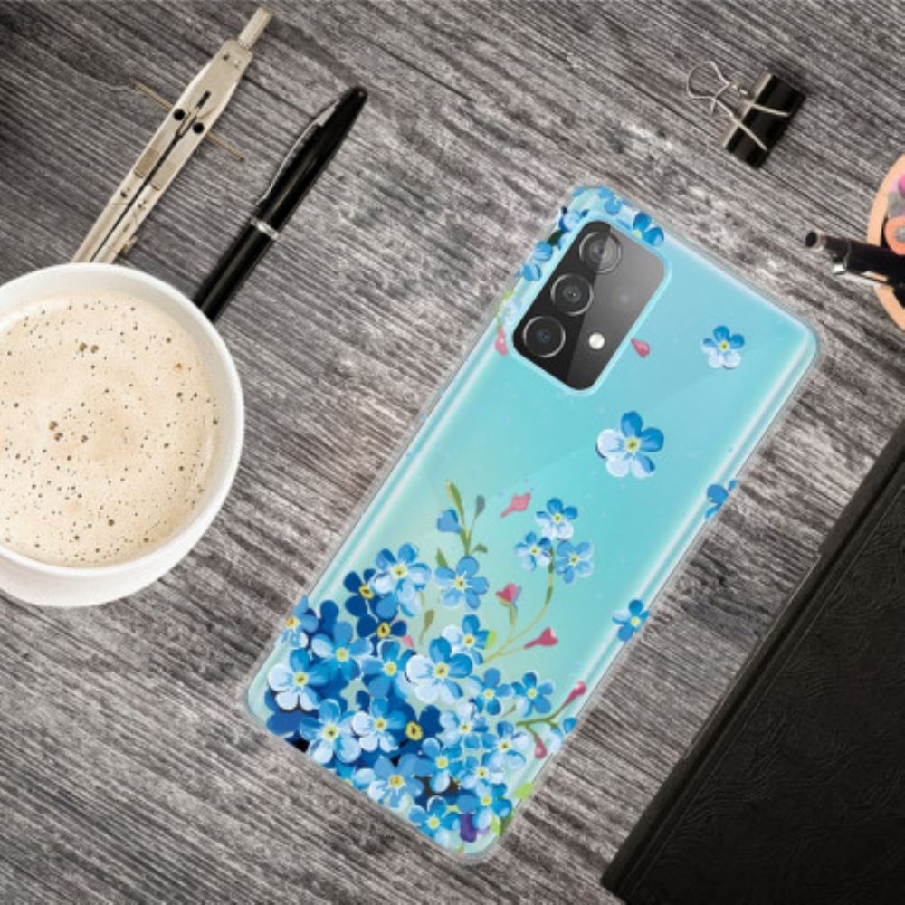 Kryt Na Samsung Galaxy A32 4G Modré Květy