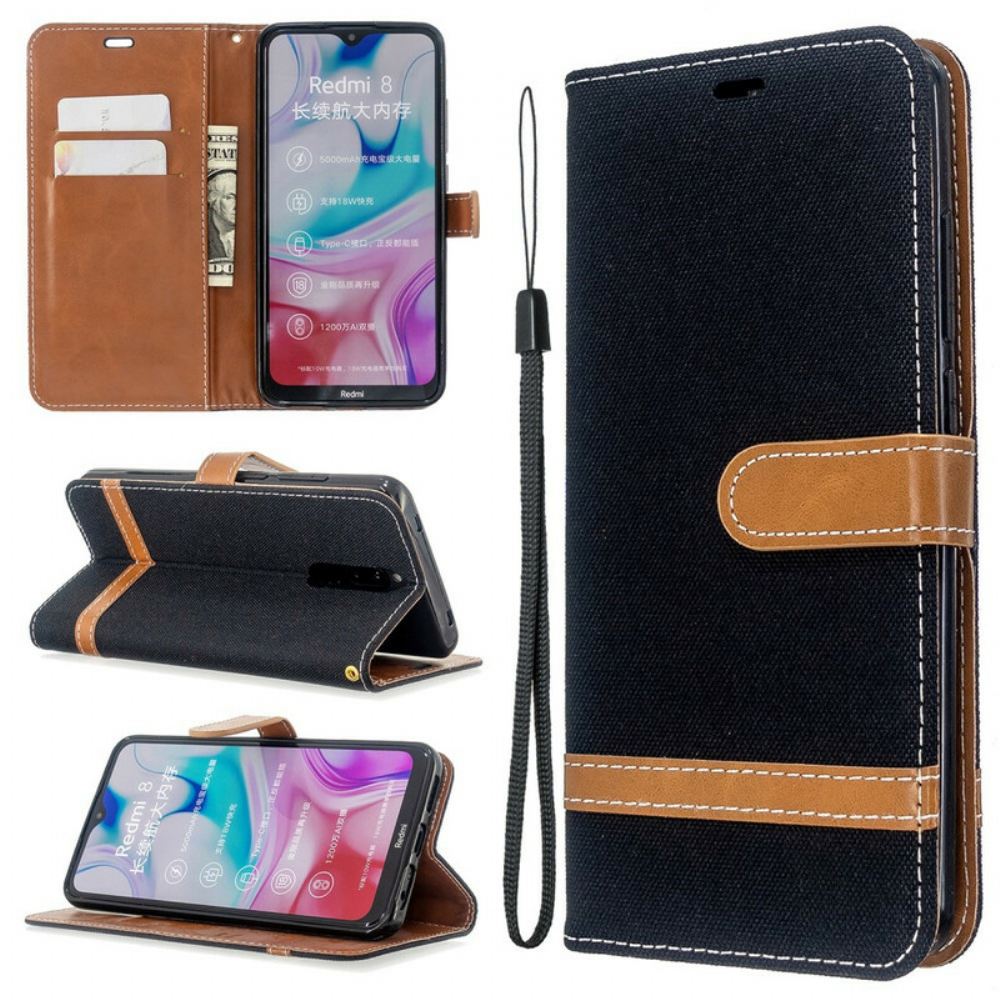 Flipové Pouzdro Na Xiaomi Redmi 8 Na Lana Pásek S Látkovým A Koženým Efektem