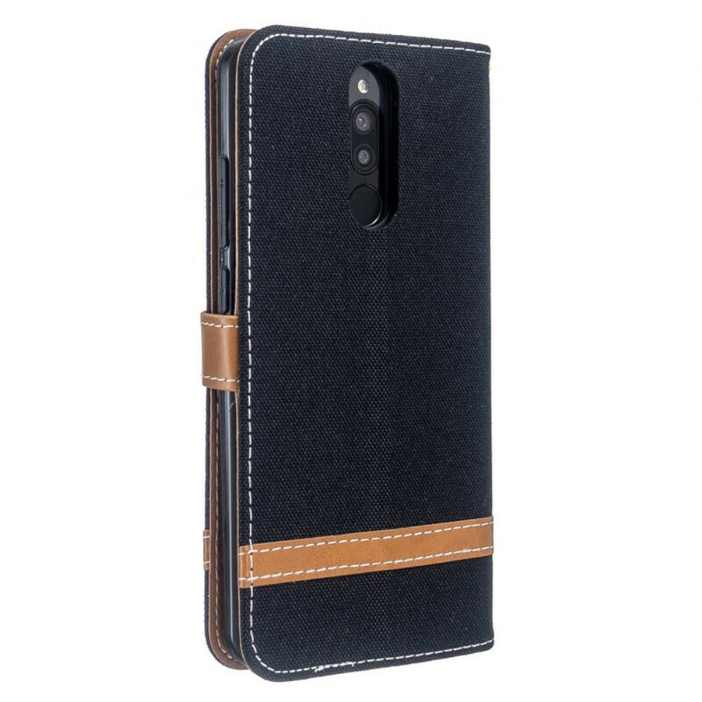 Flipové Pouzdro Na Xiaomi Redmi 8 Na Lana Pásek S Látkovým A Koženým Efektem