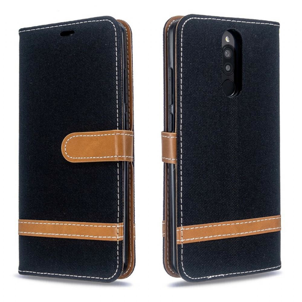 Flipové Pouzdro Na Xiaomi Redmi 8 Na Lana Pásek S Látkovým A Koženým Efektem