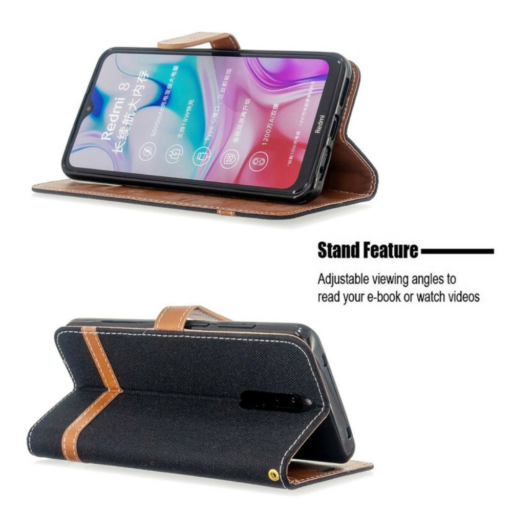 Flipové Pouzdro Na Xiaomi Redmi 8 Na Lana Pásek S Látkovým A Koženým Efektem