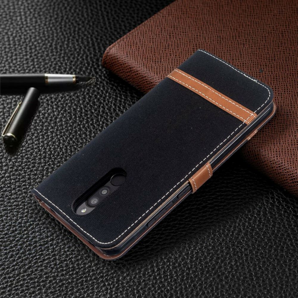 Flipové Pouzdro Na Xiaomi Redmi 8 Na Lana Pásek S Látkovým A Koženým Efektem