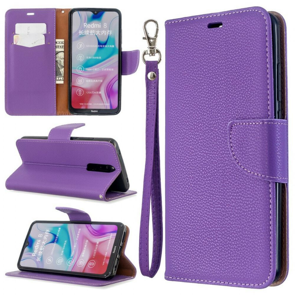 Kožené Pouzdro Na Xiaomi Redmi 8 Na Lana Barevný Kožený Efekt Litchi S Řemínkem
