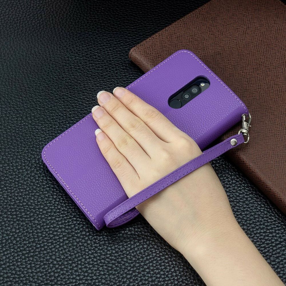 Kožené Pouzdro Na Xiaomi Redmi 8 Na Lana Barevný Kožený Efekt Litchi S Řemínkem