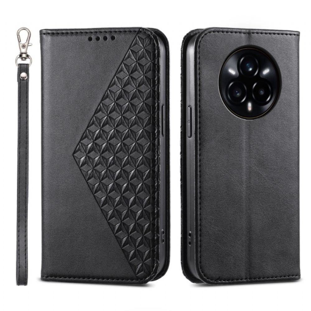 Kožené Pouzdro Folio Realme 14 Pro 5g Texturovaný Design S Karabinkou