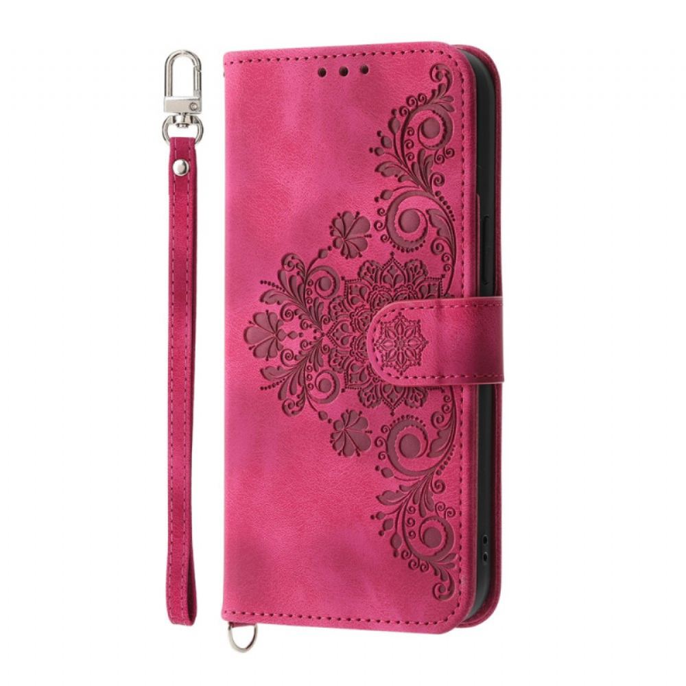 Kožený Kryt Na Realme 14 Pro 5g Květinová Krajka S Páskem