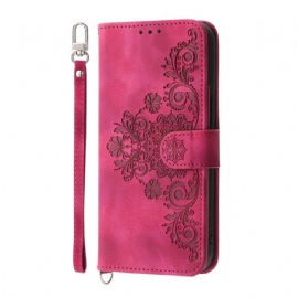 Kožený Kryt Na Realme 14 Pro 5g Květinová Krajka S Páskem