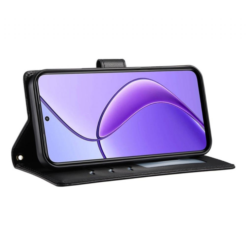 Kožený Kryt Na Realme 14 Pro 5g Prošívaný Design S Popruhem A Ramenním Popruhem