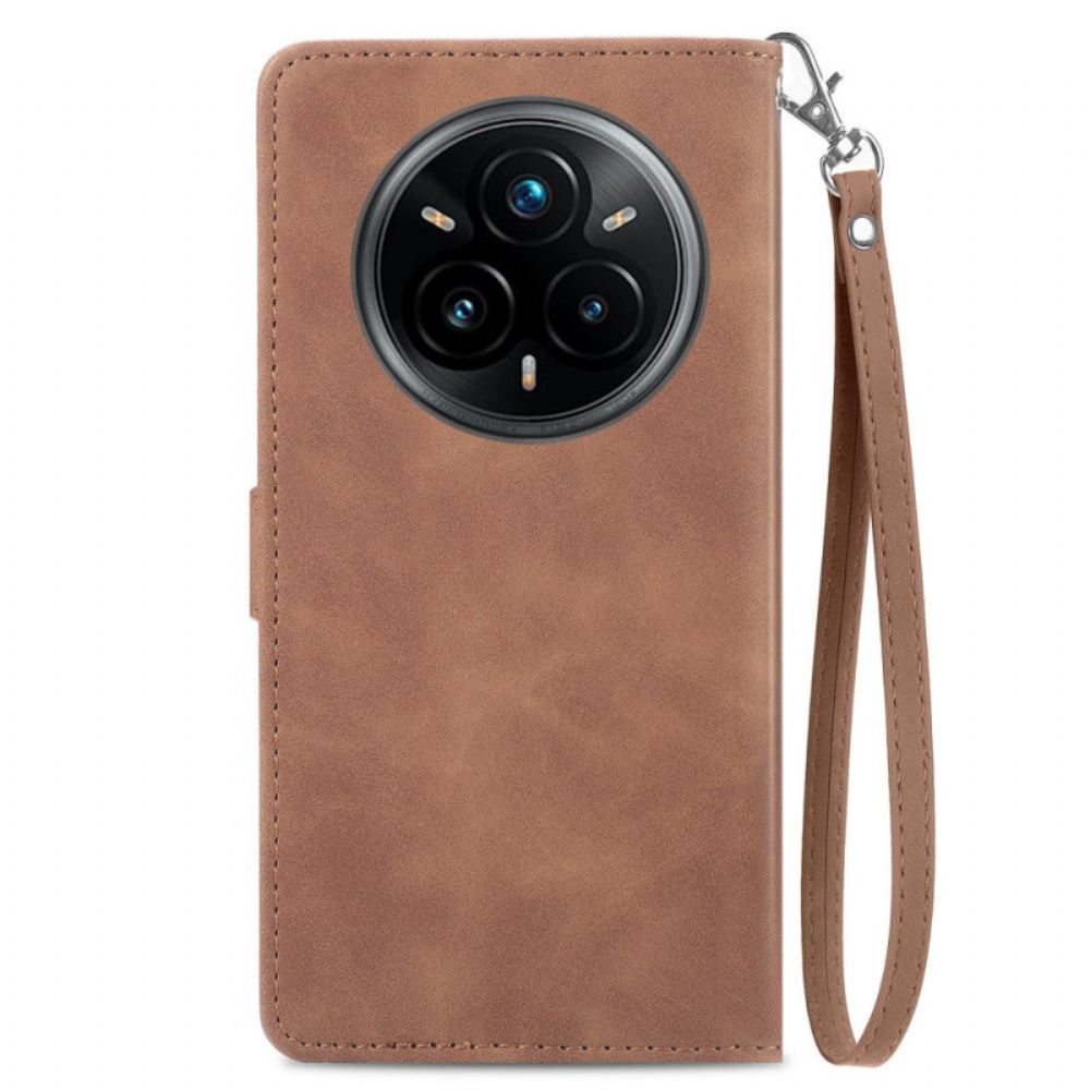 Kožený Kryt Na Realme 14 Pro 5g Semišový Efekt Krajka Pouzdro A Popruh