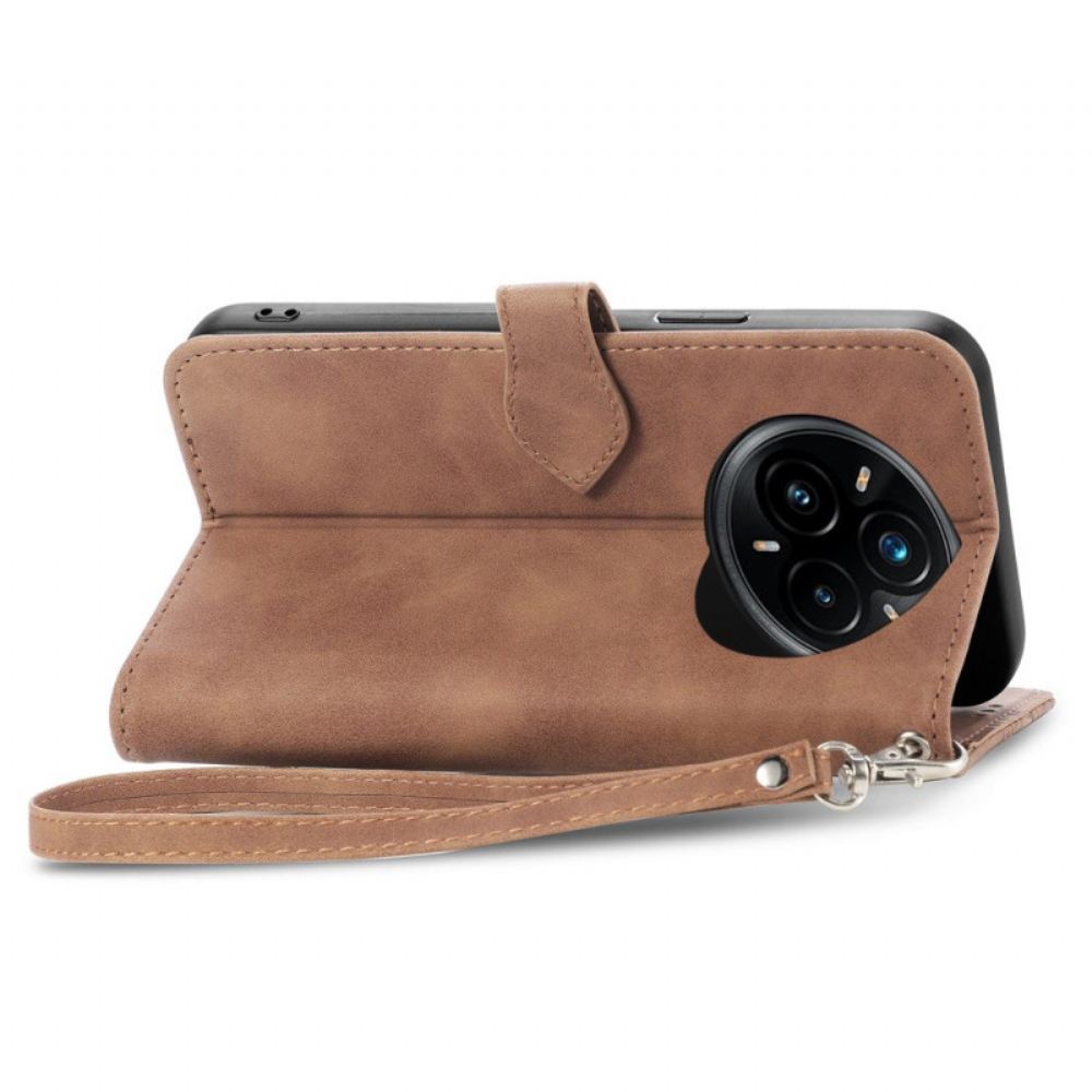 Kožený Kryt Na Realme 14 Pro 5g Semišový Efekt Krajka Pouzdro A Popruh