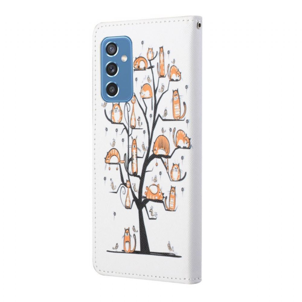 Flipové Pouzdro Na Samsung Galaxy M52 5G Na Lana Kočky V Pásových Stromech
