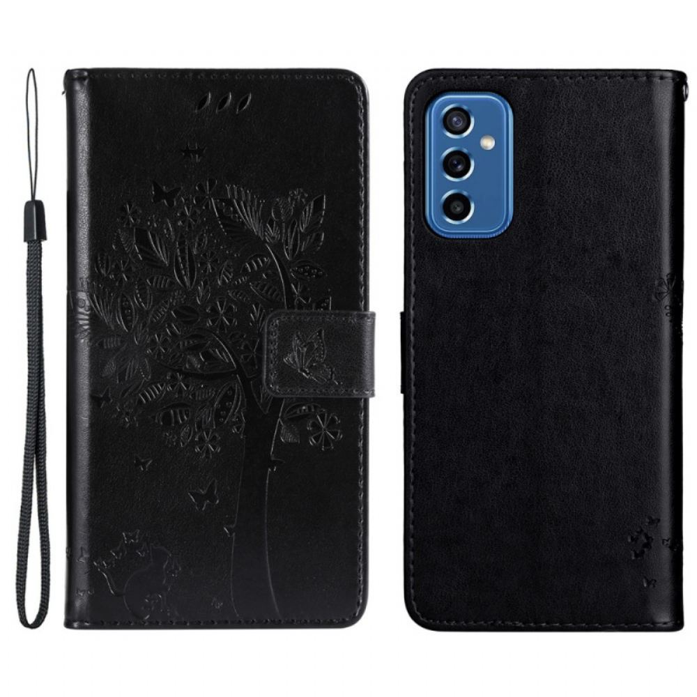 Flipové Pouzdro Na Samsung Galaxy M52 5G Rozkvetlý Strom A Kočka