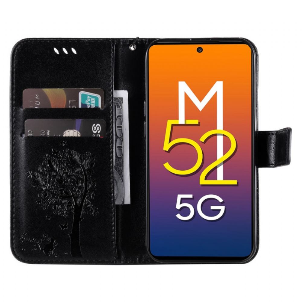 Flipové Pouzdro Na Samsung Galaxy M52 5G Rozkvetlý Strom A Kočka