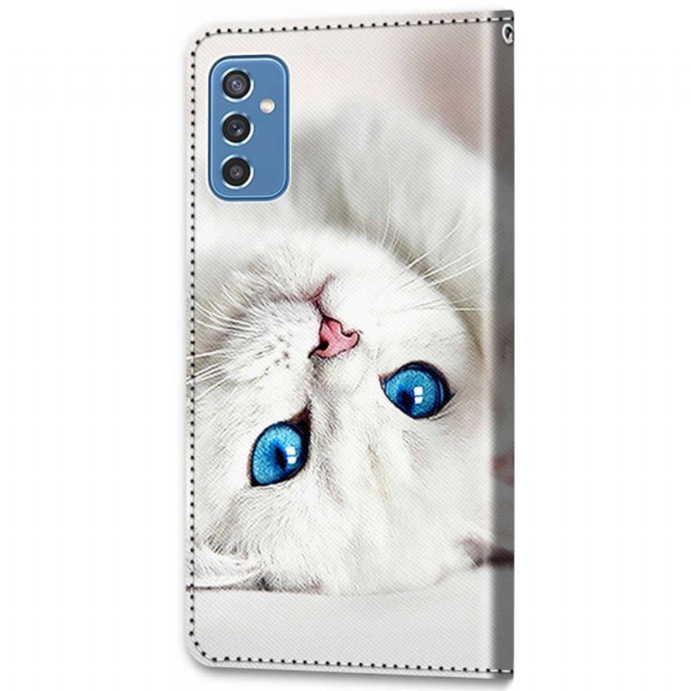 Flipové Pouzdro Na Samsung Galaxy M52 5G Černá A Modrá Kočka