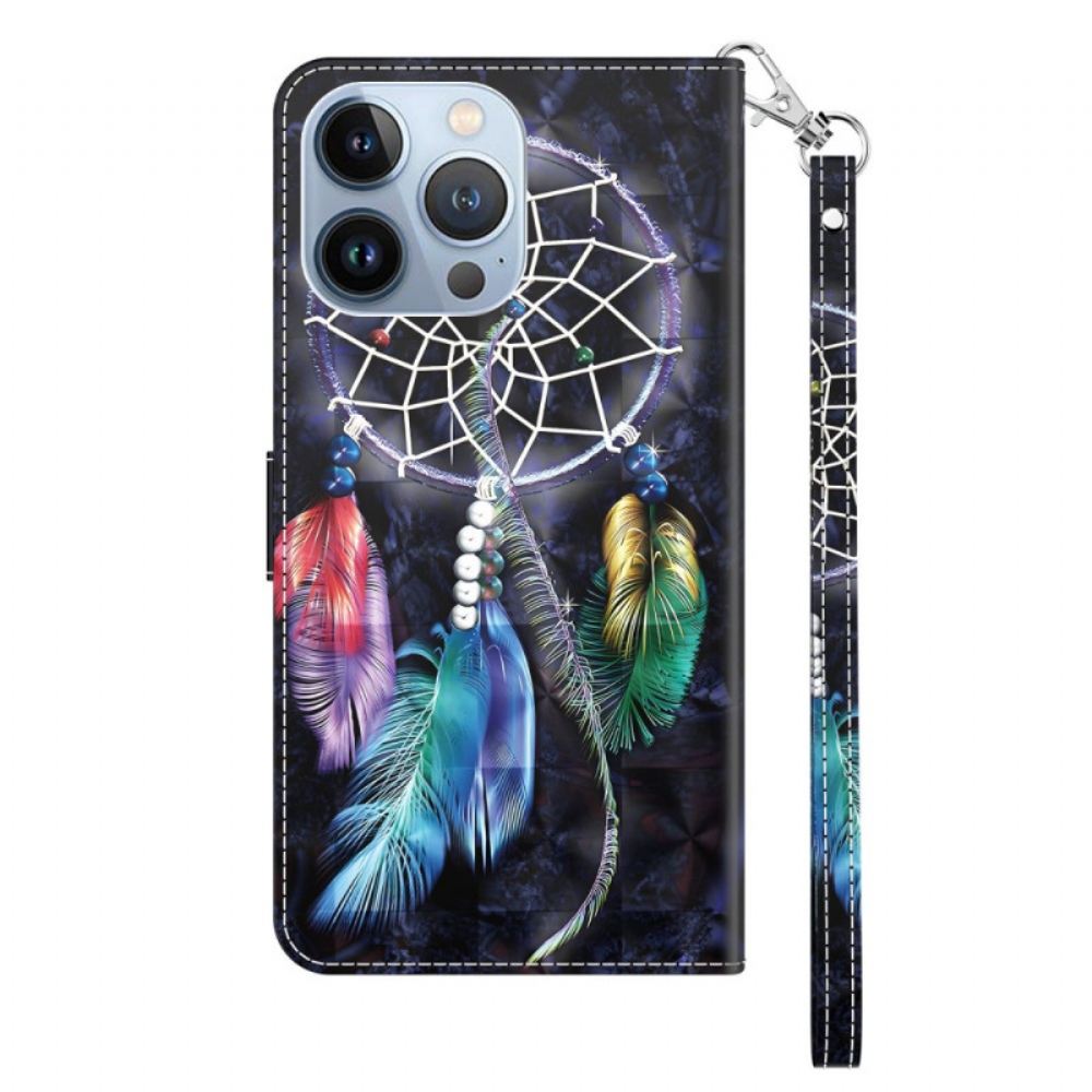 Flipové Pouzdro Na iPhone 14 Na Lana Popruhový Lapač Snů