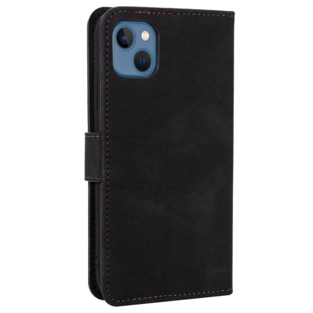 Flipové Pouzdro Na iPhone 14 Švy Na Dotek Pokožky