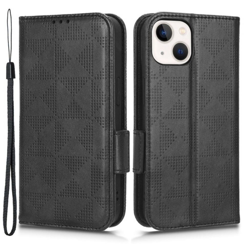 Kožené Pouzdro Na iPhone 14 Trojúhelníky S Popruhem