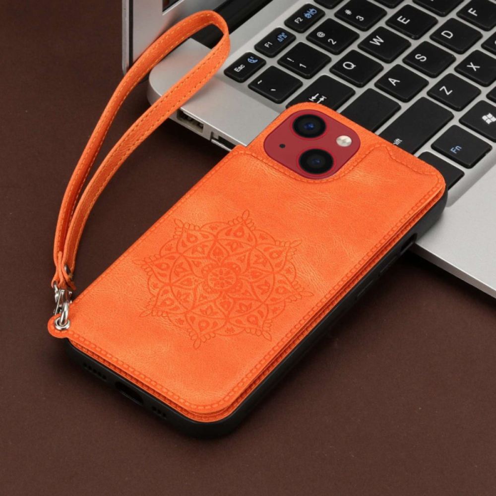 Kryt Na iPhone 14 Na Lana Držák Karet S Páskem Mandala