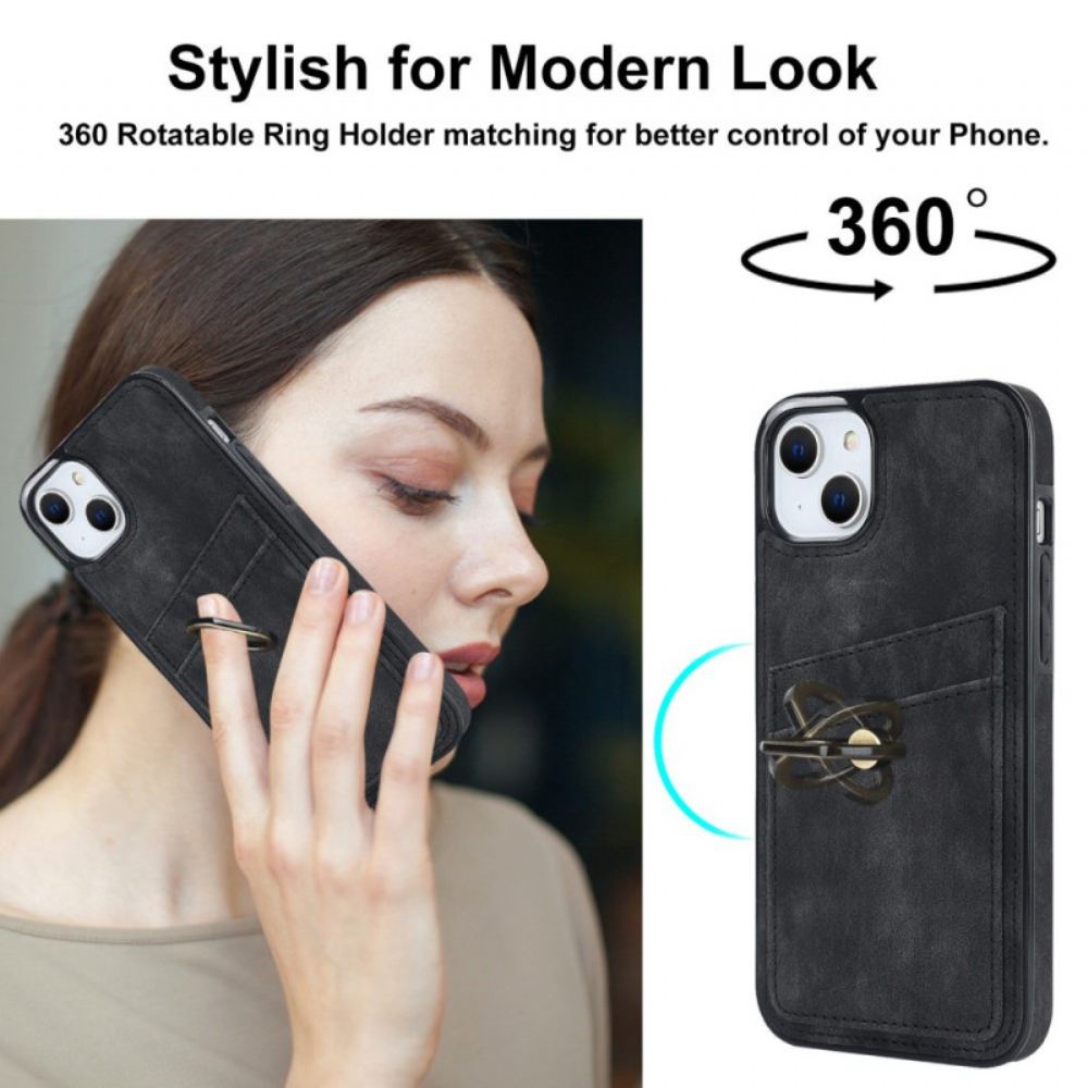 Kryt Na iPhone 14 Vintage Držák Prstenu A Držitel Karty