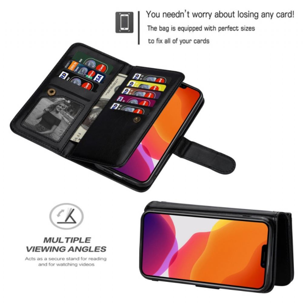 Kryty Na Mobil Kožené Pouzdro Na iPhone 14 Odnímatelný Držák 9 Karet