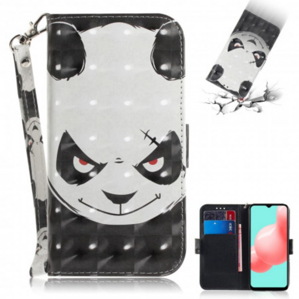 Flipové Pouzdro Na Samsung Galaxy A32 5G Na Lana Rozzlobená Panda S Popruhem