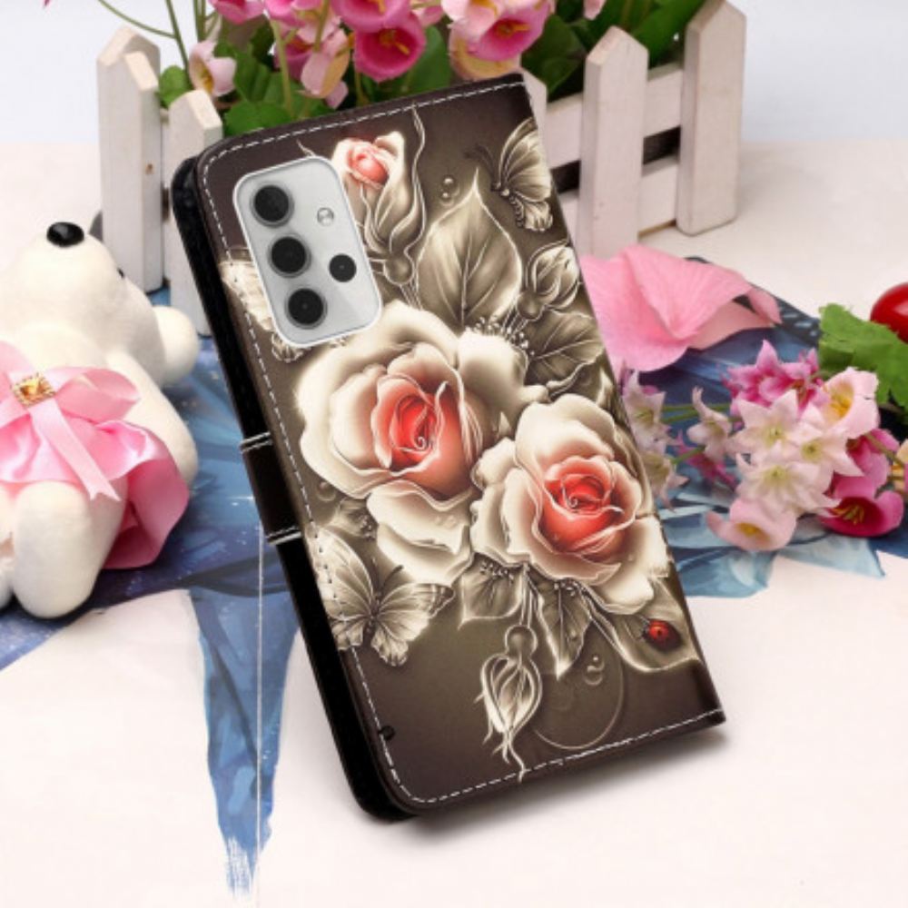 Flipové Pouzdro Na Samsung Galaxy A32 5G Zlaté Růže
