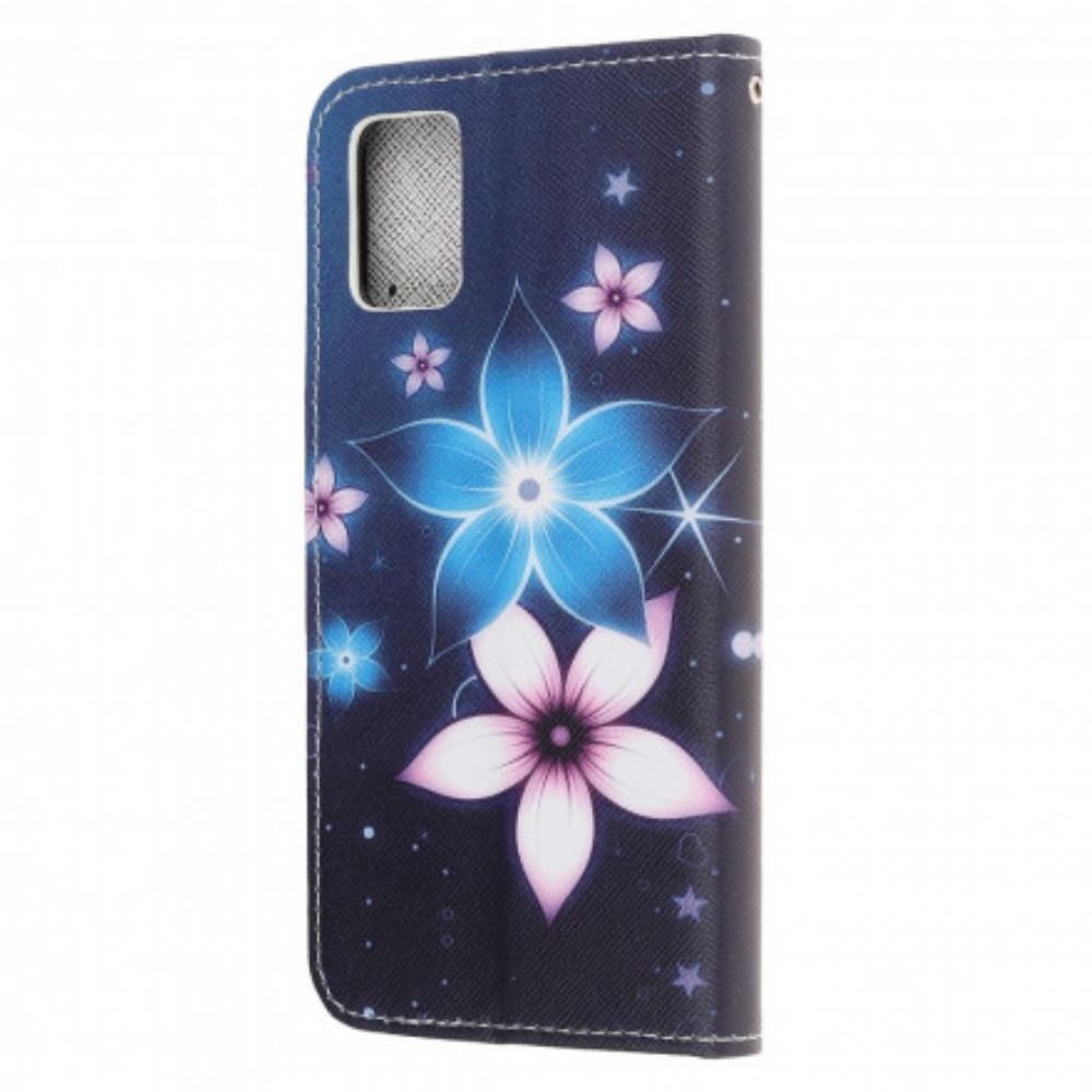 Kožené Pouzdro Na Samsung Galaxy A32 5G Na Lana Květiny Na Lunárním Popruhu