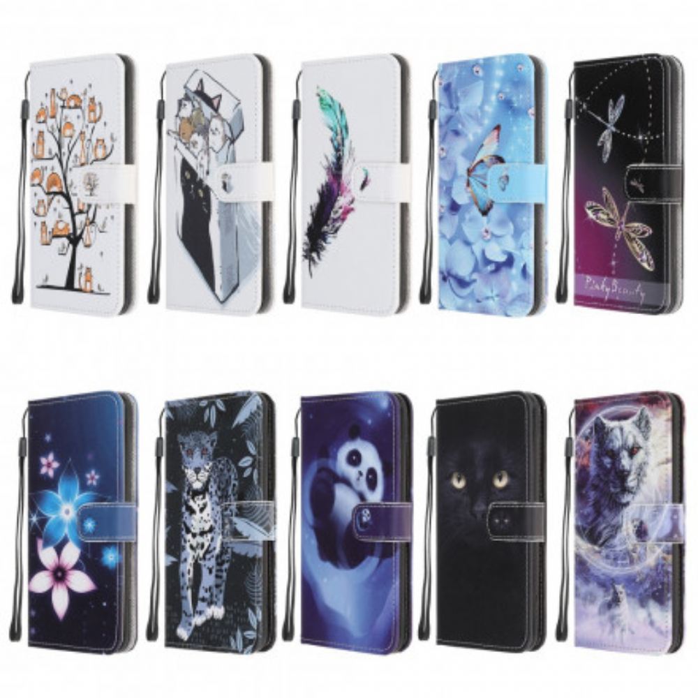 Kožené Pouzdro Na Samsung Galaxy A32 5G Na Lana Květiny Na Lunárním Popruhu