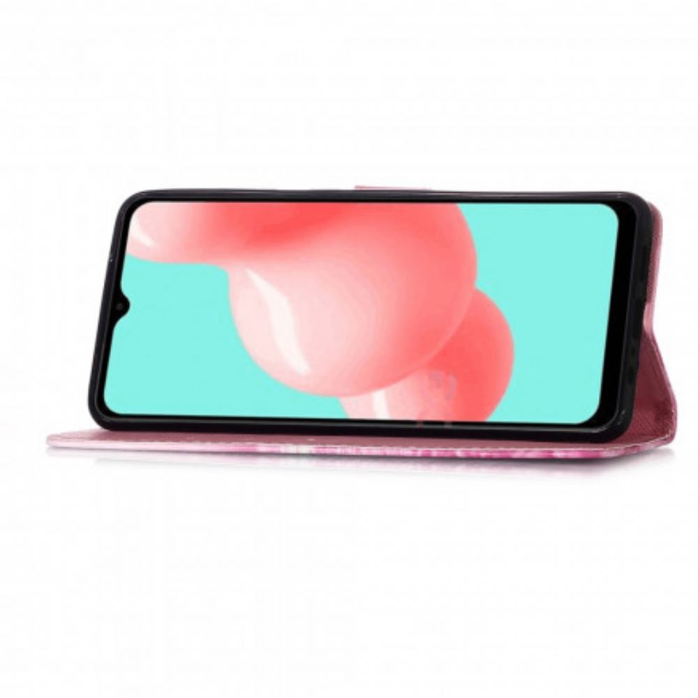 Kožené Pouzdro Na Samsung Galaxy A32 5G Červení Motýli