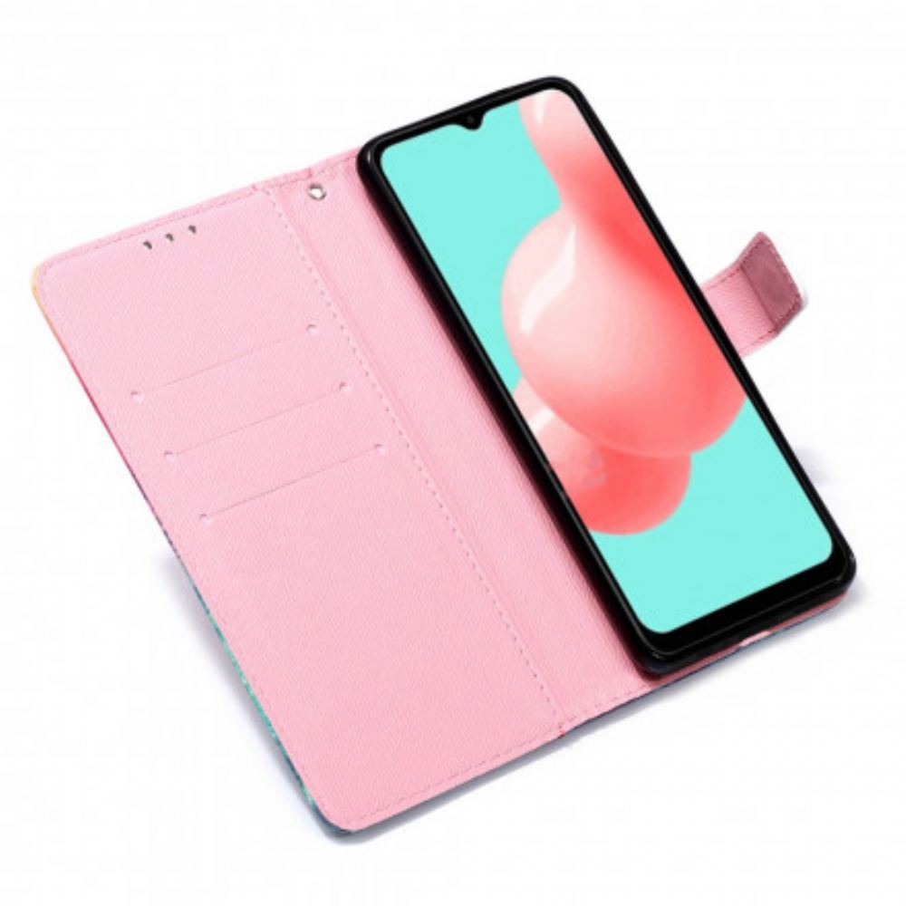 Kožené Pouzdro Na Samsung Galaxy A32 5G Červení Motýli