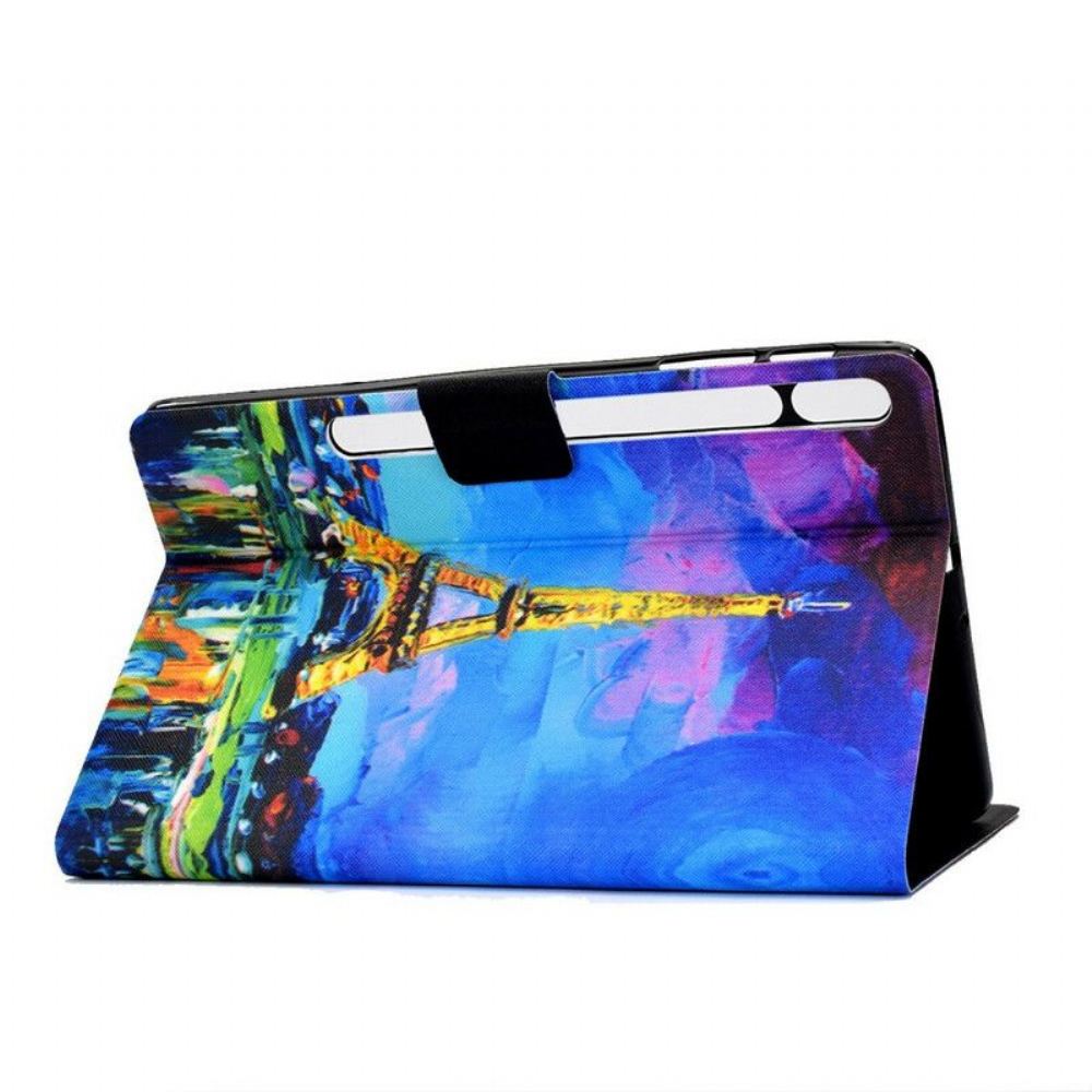 Kožené Pouzdro Na Samsung Galaxy Tab S8 / Tab S7 Eiffelova Věž