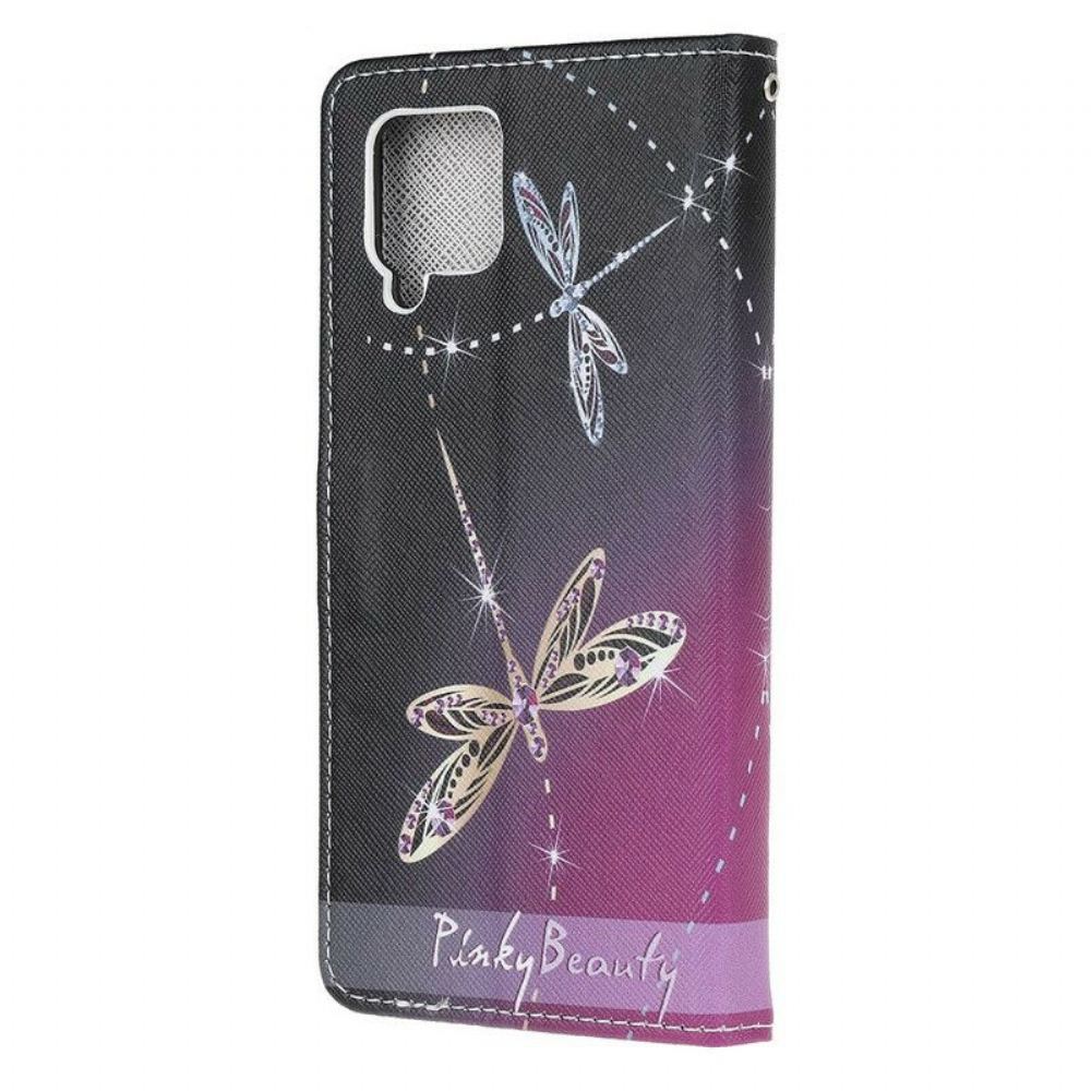 Kožené Pouzdro Na Samsung Galaxy M12 / A12 Na Lana Strappy Vážky