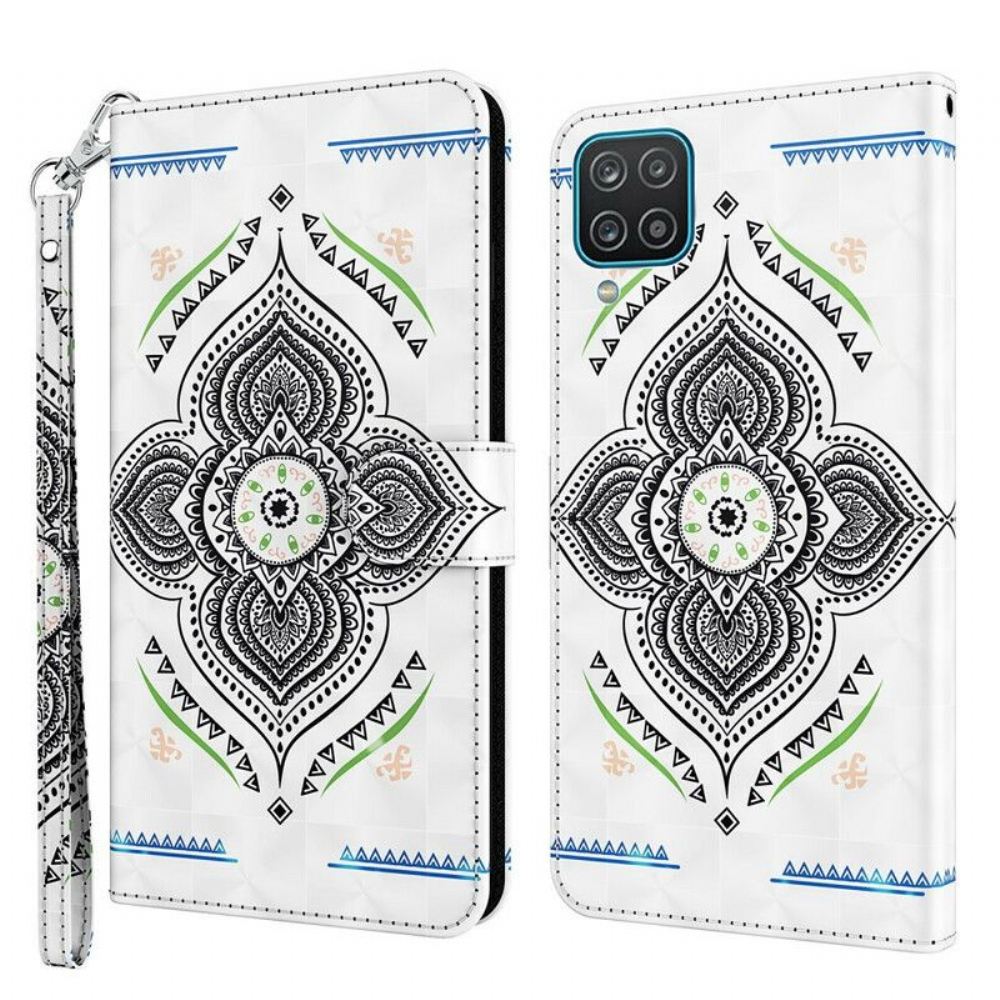 Kožené Pouzdro Na Samsung Galaxy M12 / A12 Světelné Skvrny Mandaly Se Šňůrkou