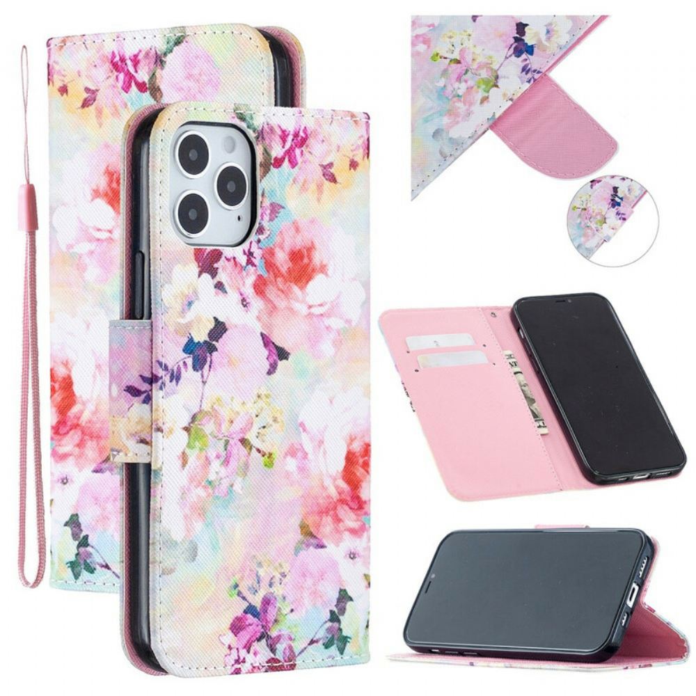 Flipové Pouzdro Na iPhone 12 / 12 Pro Na Lana Ohromující Květiny Na Popruhu