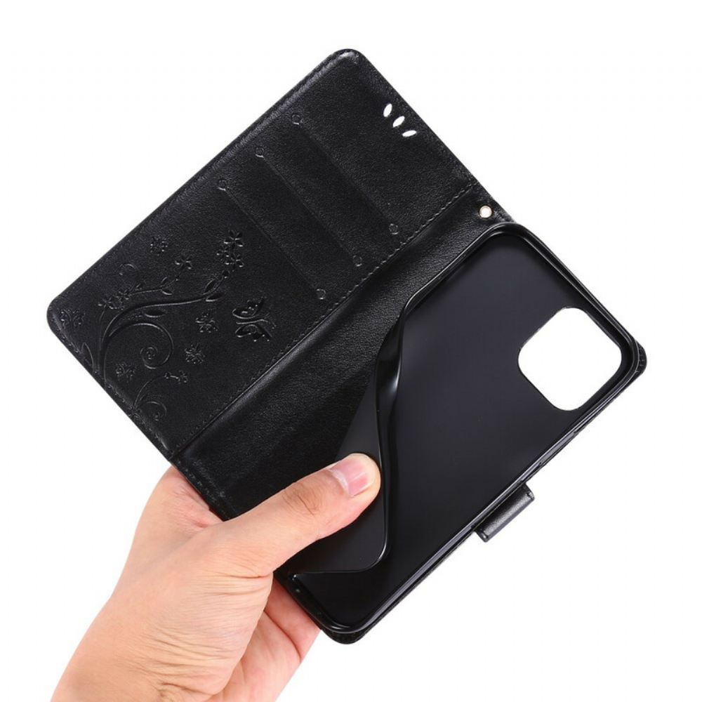 Flipové Pouzdro Na iPhone 12 / 12 Pro Šňůrka Pro Motýly A Květiny