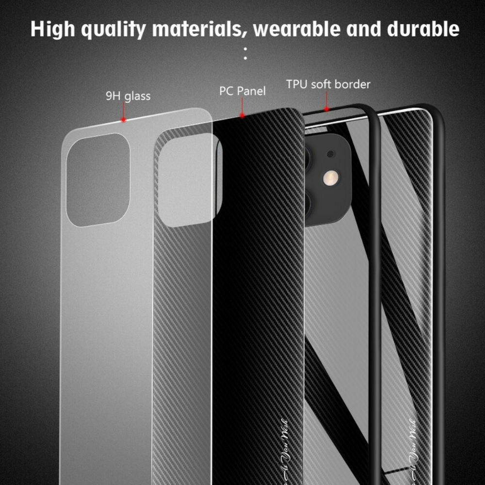 Kryt Na iPhone 12 / 12 Pro Klasické Tvrzené Sklo Z Uhlíkových Vláken