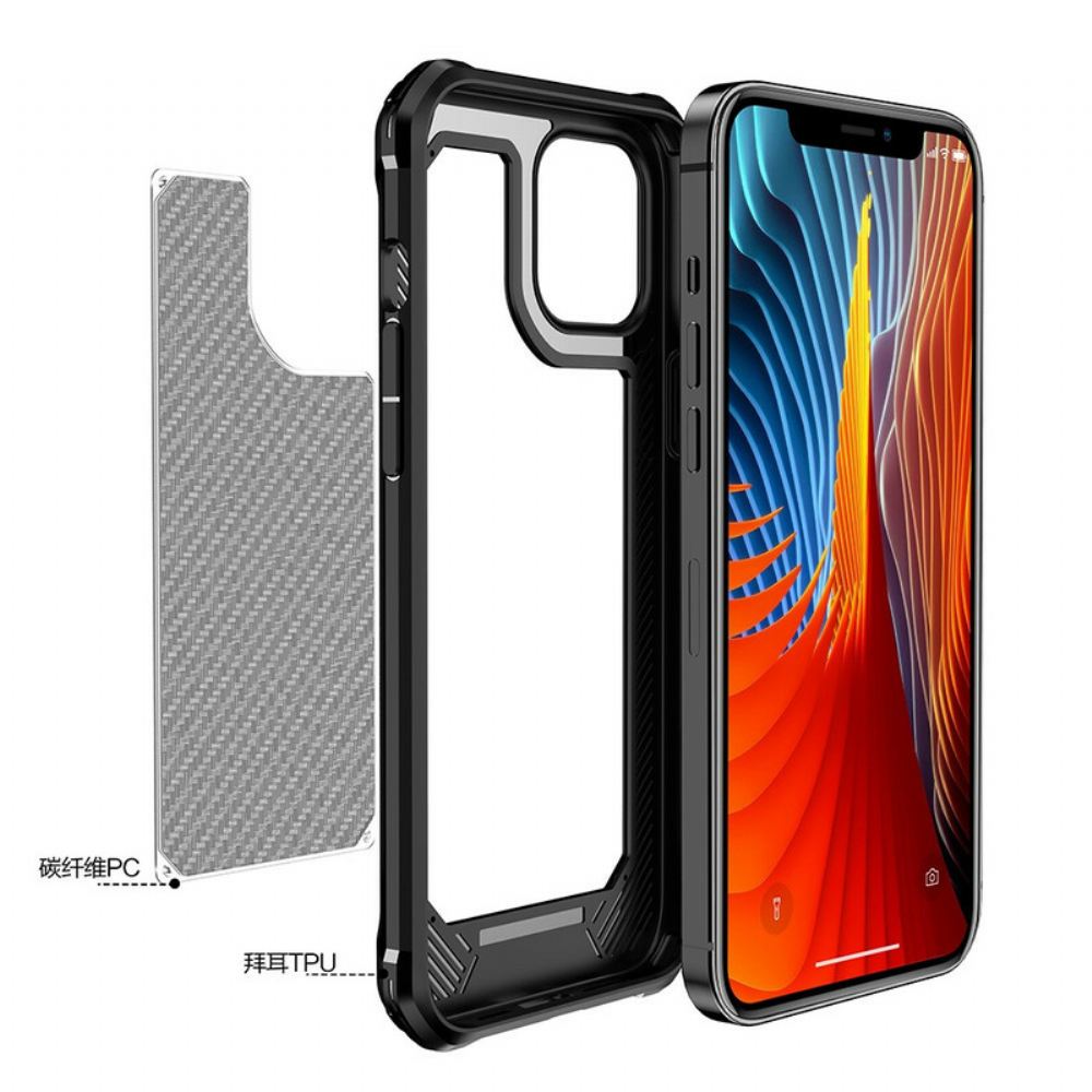 Kryt Na iPhone 12 / 12 Pro Transparentní Textura Uhlíkových Vláken