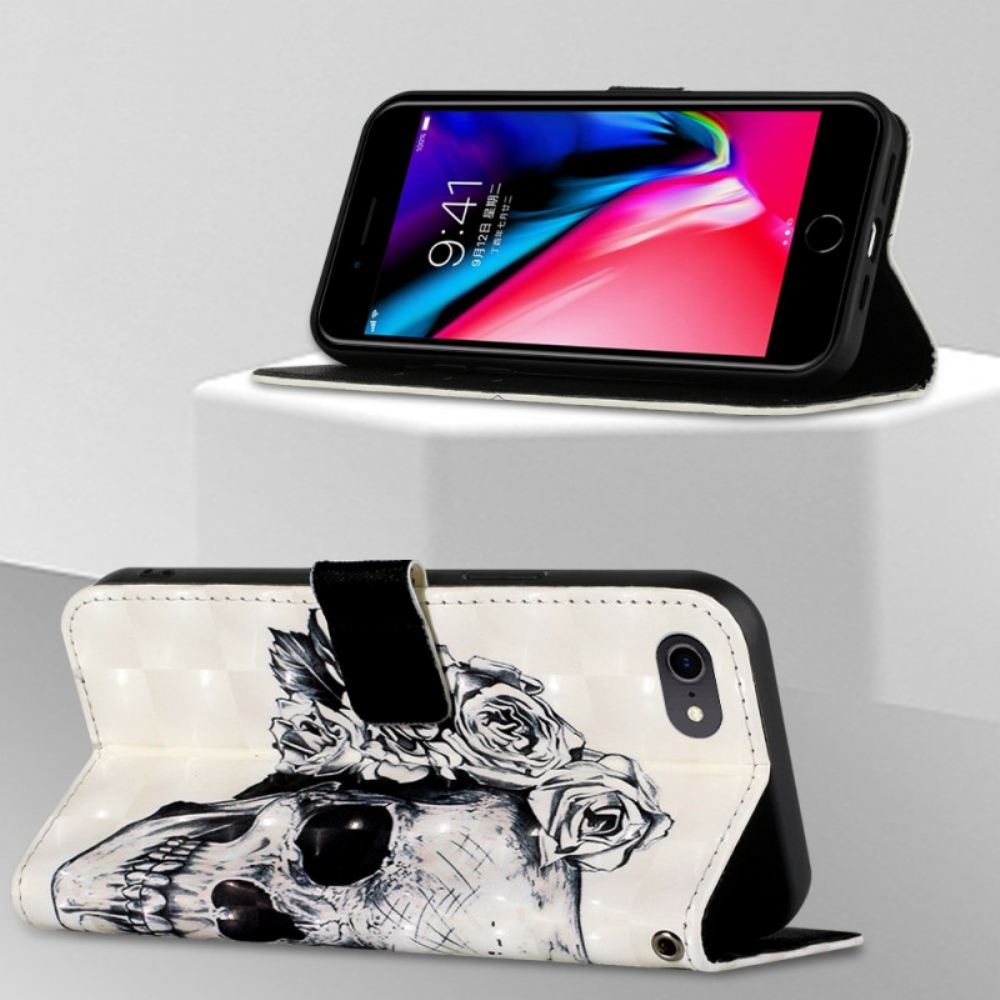 Flipové Pouzdro Na iPhone SE 3 / SE 2 / 8 / 7 Květinová Lebka