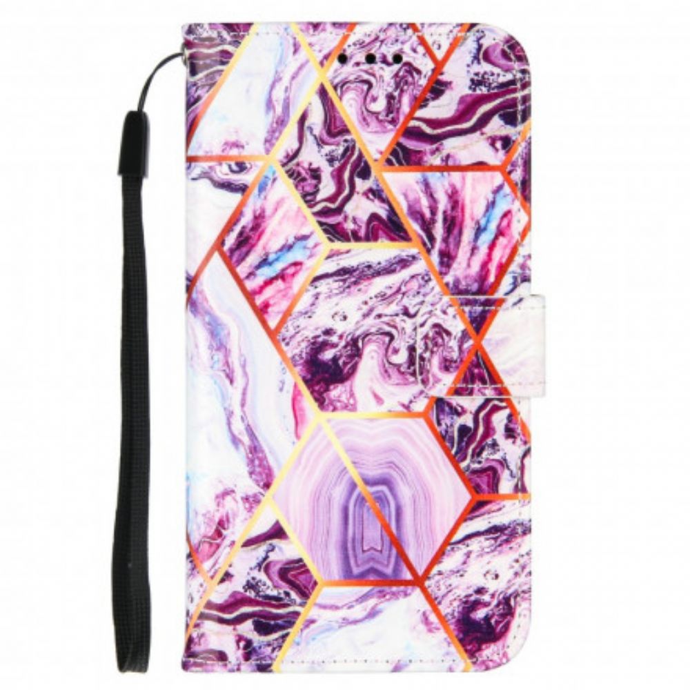 Kožené Pouzdro Na iPhone SE 3 / SE 2 / 8 / 7 Mramor S Popruhem